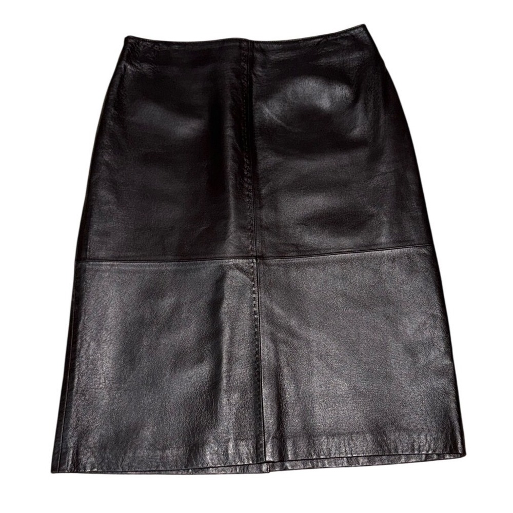 MASSINI Genuine Leather Espresso Brown Midi Pencil Skirt | Women's Size 10